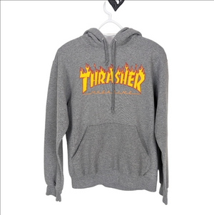 Thrasher Magazine Flame Logo Hoodie -Grey - Size Small